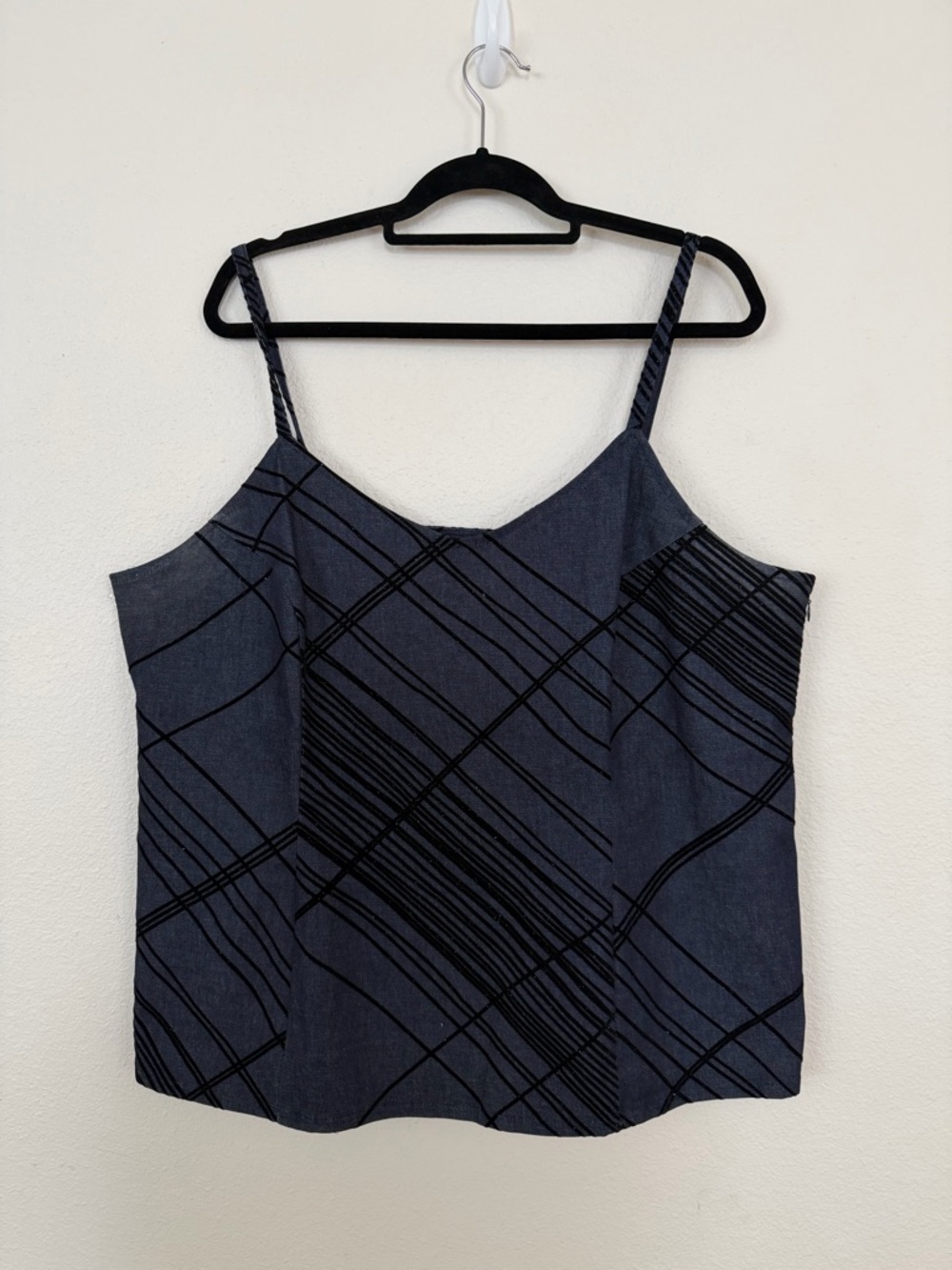 Ashley Stewart Navy Blue & Black Striped Geometric Cami